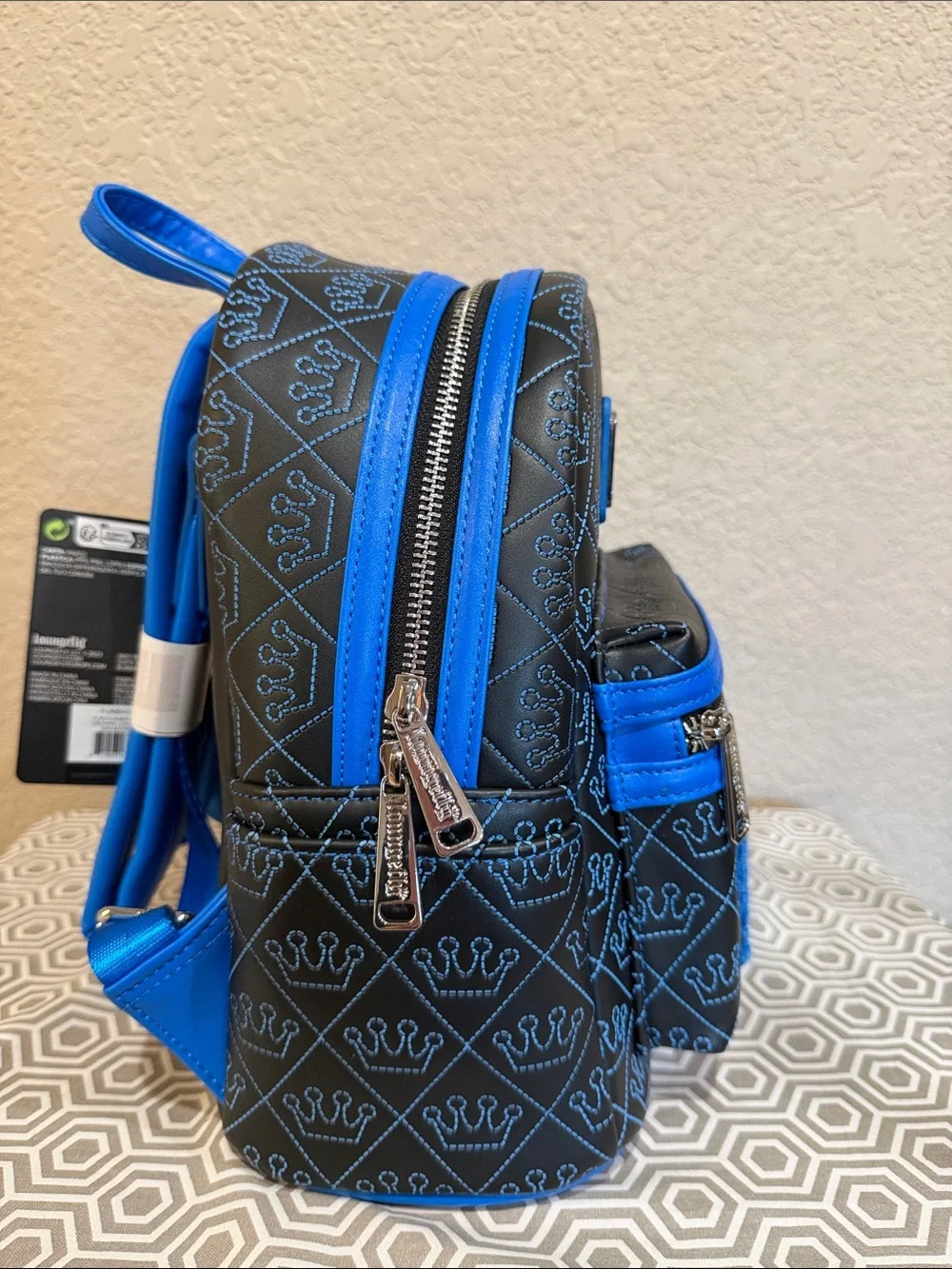 Loungefly Black and Blue Funko Crown Mini Backpack